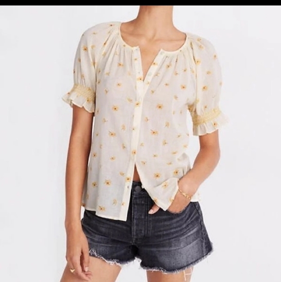 MADEWELL SMOCKED TOP FRENCH DAISY FLORAL PRINT BUTTON UP SIZE XXS - Picture 1 of 16
